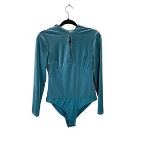 H&M turquoise velvet stretch bodysuit with keyhole front long sleeve size small